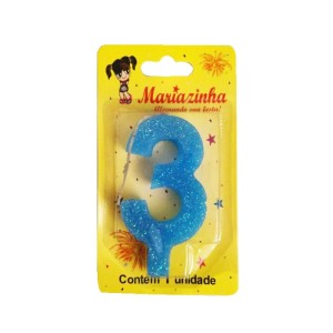 MARIAZINHA VELA SUPER BRILHO 3 AZUL C/10