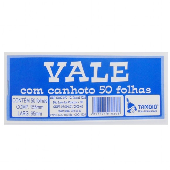 VALE COM CANHOTO 20 BLS 50 FOLHAS 1920/919205 TAMOIO